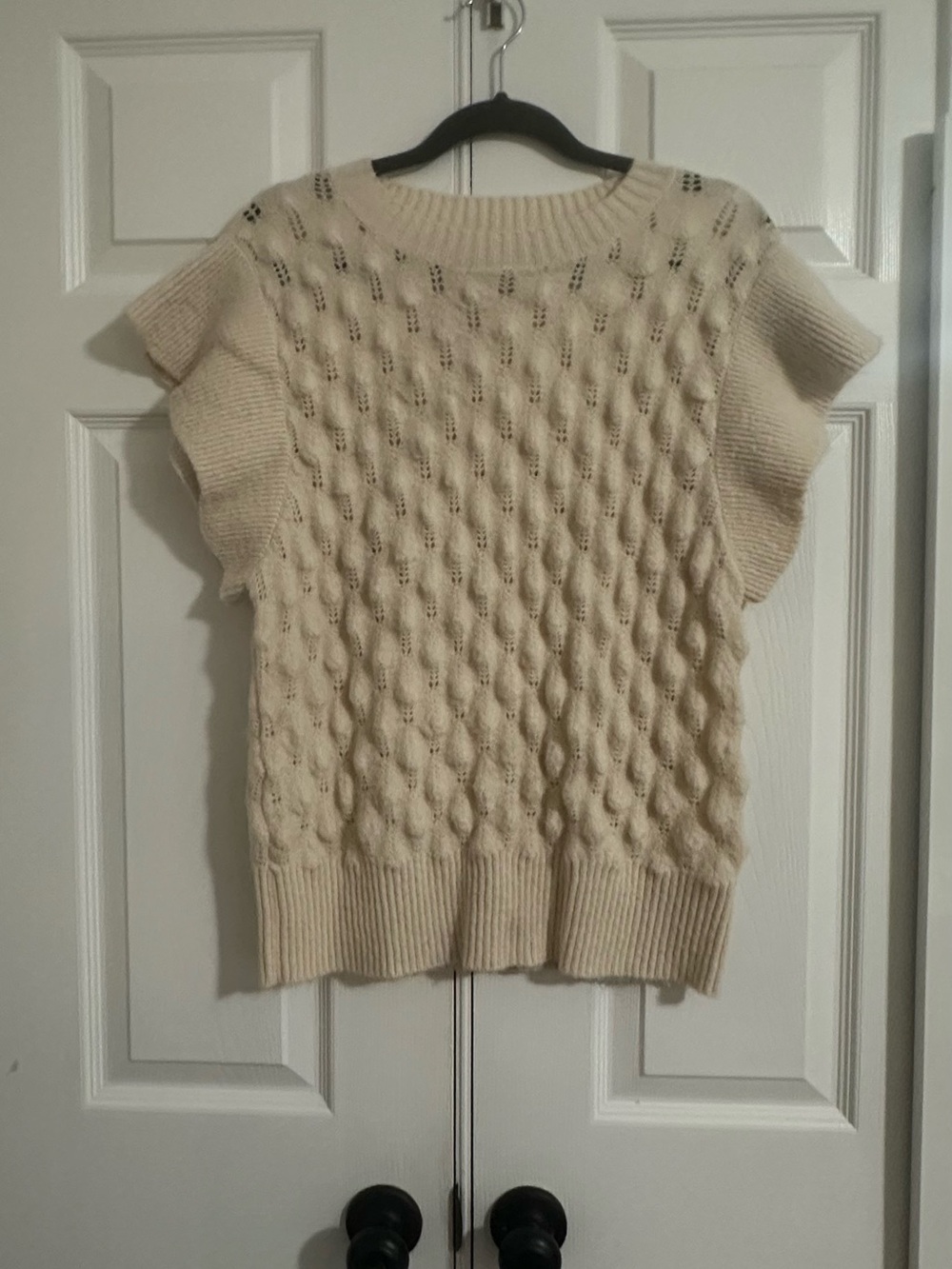 Ces Femme Cream Cable Knit Flutter Sleeve Scoop Neck Sweater